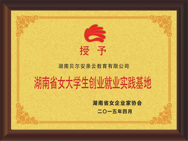 湖南省女大學生創業就業實踐基地證書